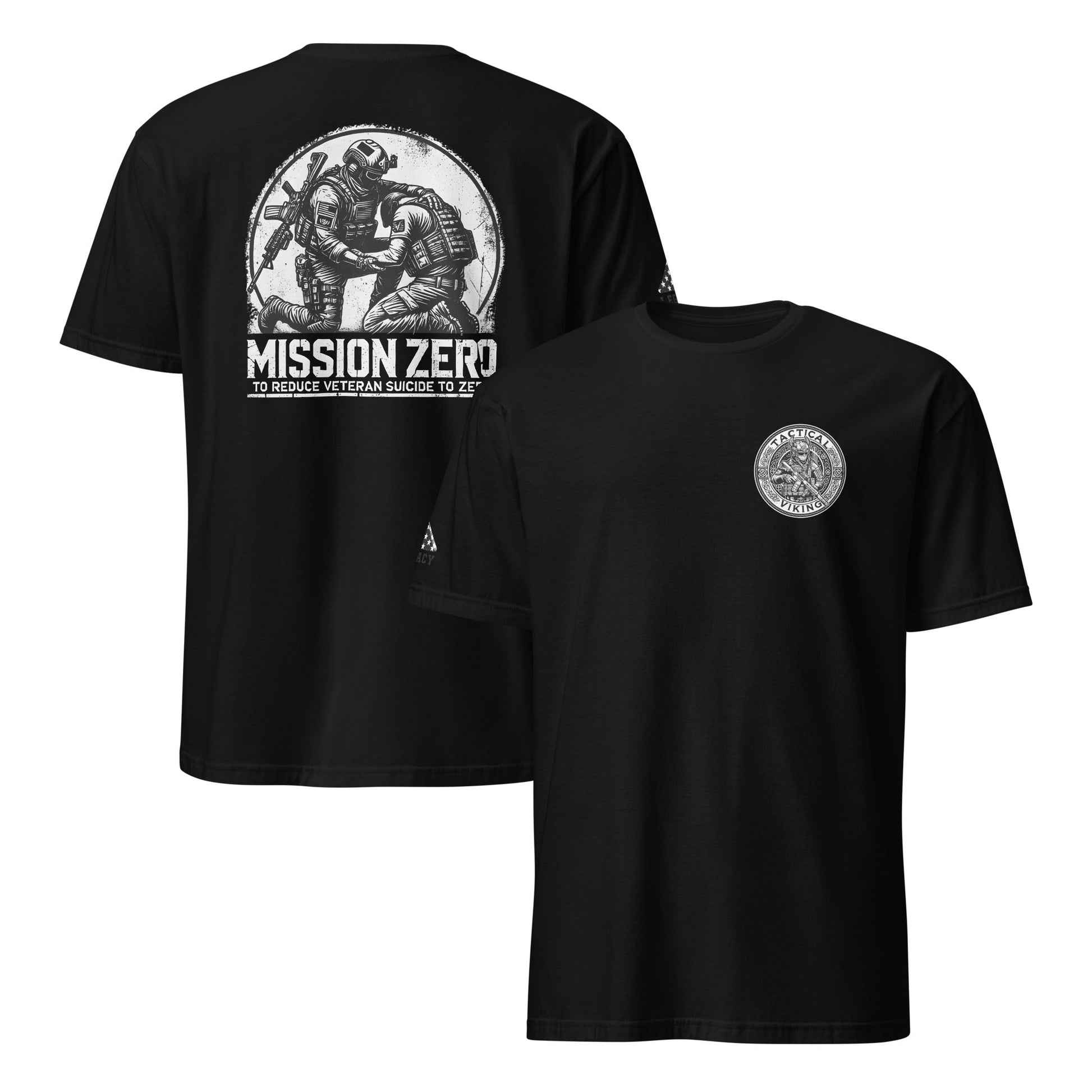 Mission Zero T-Shirt with bold graphics and veteran support message.
