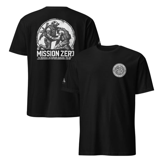 Mission Zero T-Shirt with bold graphics and veteran support message.